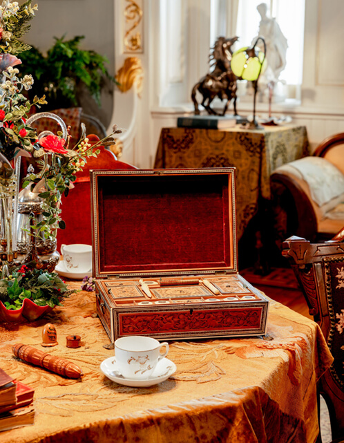 Interior photo featuring a tea set